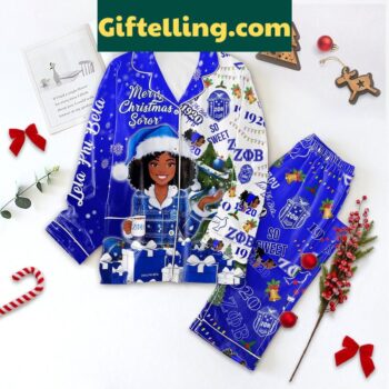 Zeta Phi Beta Merry Christmas Soror 2024 Polyester Pajamas Set, women's long-sleeved pajama set with holiday design