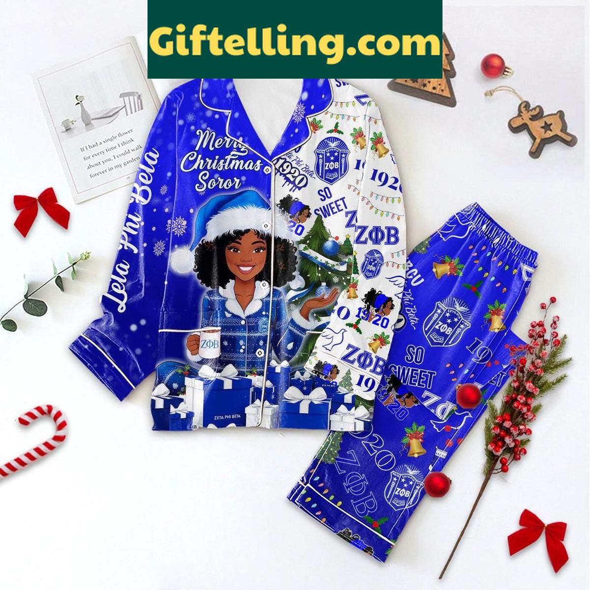 Zeta Phi Beta Merry Christmas Soror 2024 Polyester Pajamas Set Zeta Phi Beta Merry Christmas Soror 2024 Polyester Pajamas Set, women's long-sleeved pajama set with holiday design