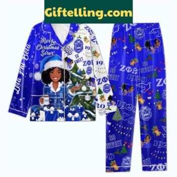 Zeta Phi Beta Merry Christmas Soror 2024 Polyester Pajamas Set, women's long-sleeved pajama set with holiday design