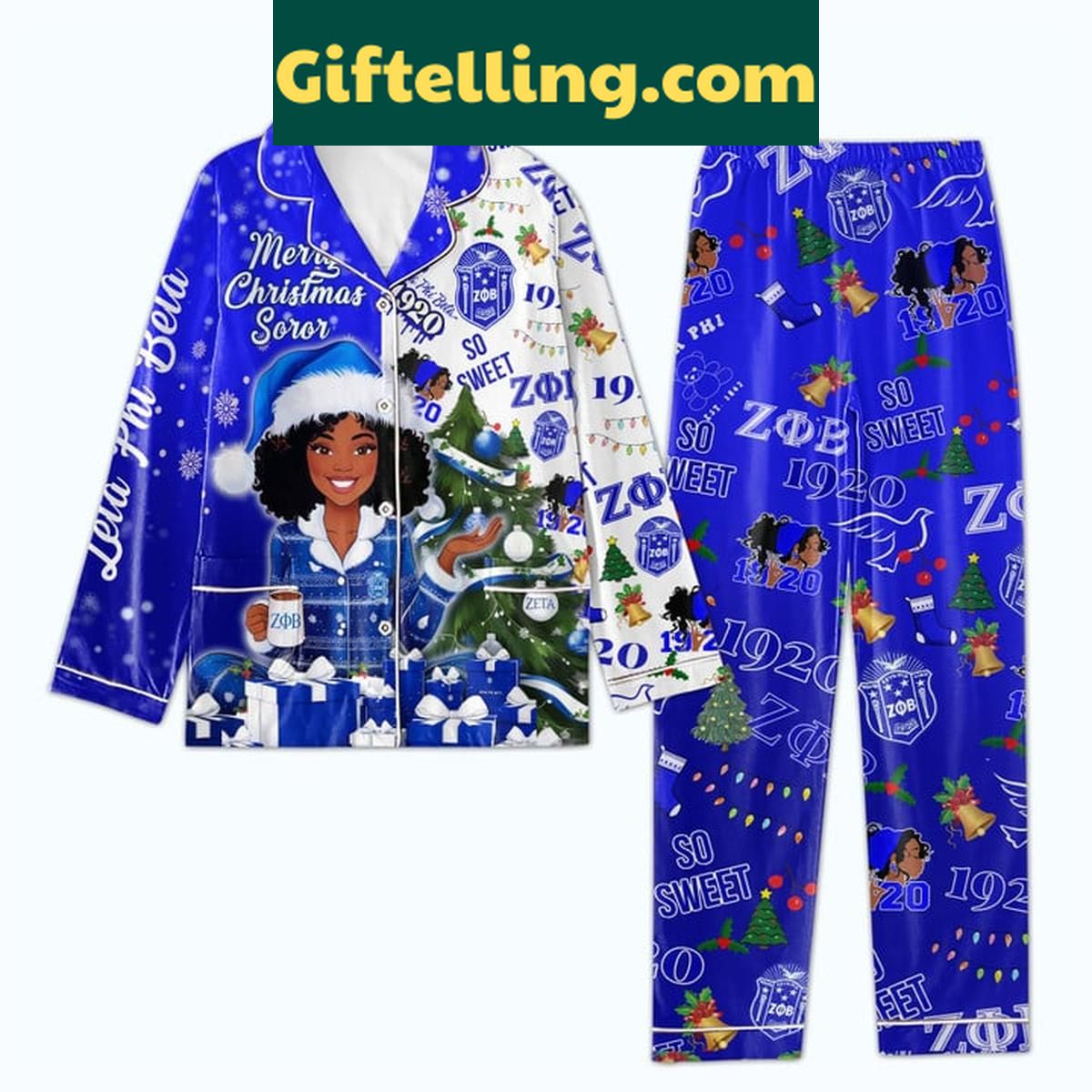 Zeta Phi Beta Merry Christmas Soror 2024 Polyester Pajamas Set Zeta Phi Beta Merry Christmas Soror 2024 Polyester Pajamas Set, women's long-sleeved pajama set with holiday design