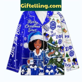 Zeta Phi Beta Merry Christmas Soror 2024 Polyester Pajamas Set, women's long-sleeved pajama set with holiday design