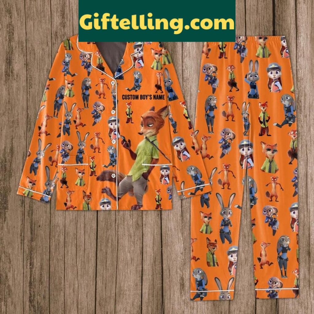 Zootopia Fox and Rabbit Love Couple Polyester Pajamas Set for couples lounging