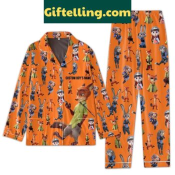 Zootopia Fox and Rabbit Love Couple Polyester Pajamas Set for couples lounging