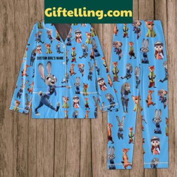 Zootopia Fox and Rabbit Love Couple Polyester Pajamas Set for couples lounging