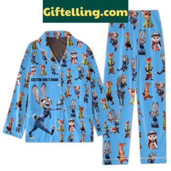 Zootopia Fox and Rabbit Love Couple Polyester Pajamas Set for couples lounging