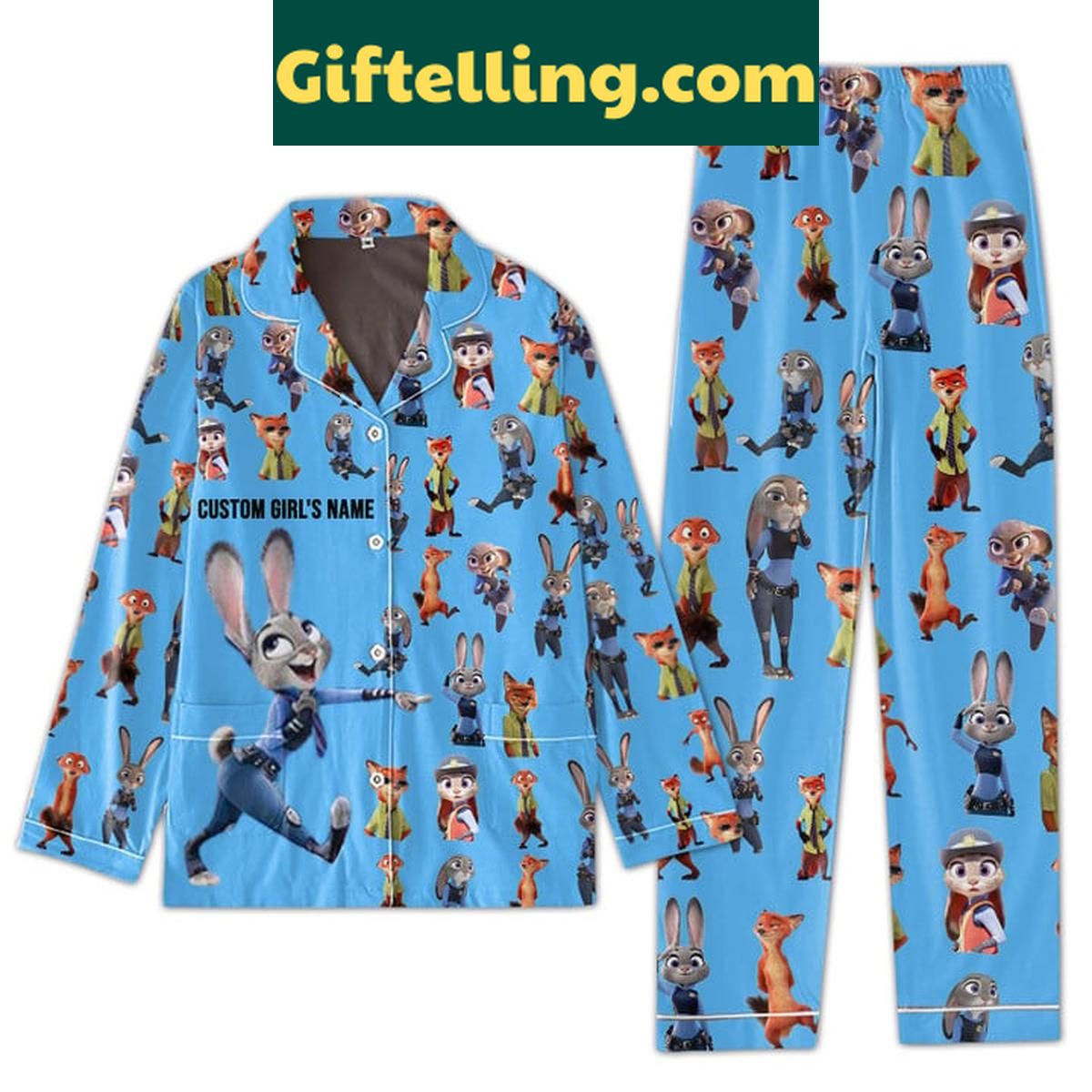Zootopia Fox And Rabbit Love Couple Polyester Pajamas Set Zootopia Fox and Rabbit Love Couple Polyester Pajamas Set for couples lounging
