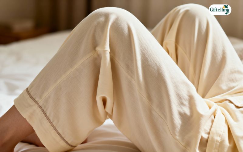 Properly fitted pajamas showing comfortable loose fit without restriction for optimal sleep movement