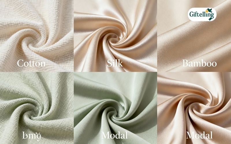 variety of pajama fabrics including cotton silk bamboo and modal swatches displayed showing different textures