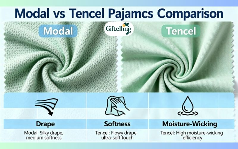 modal and tencel pajama fabrics comparison showing drape softness and moisture-wicking properties