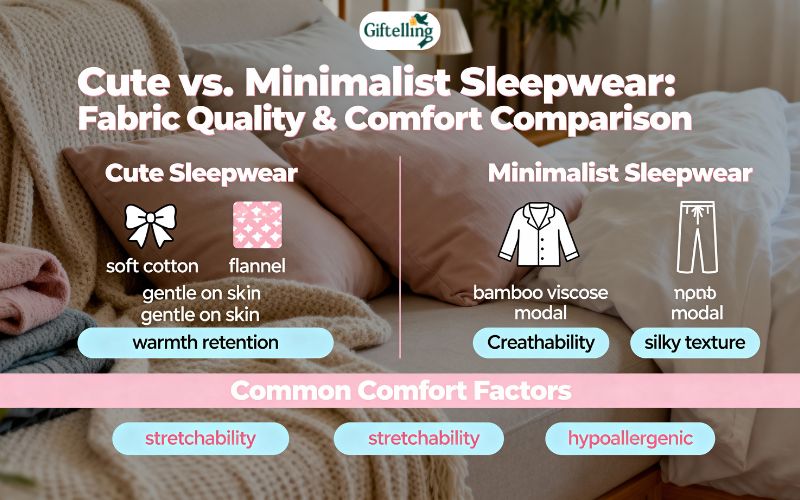 Fabric quality comparison showing comfort considerations for both cute and minimalist sleepwear