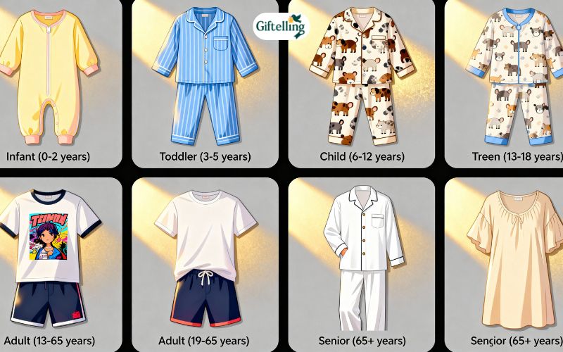 Age-appropriate sleepwear showing pajama styles suitable for different life stages and personal evolution