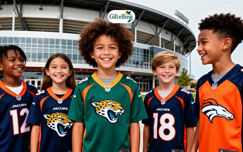 Youth Jaguars and Broncos jerseys showing kids wearing junior sizes building next generation fandom