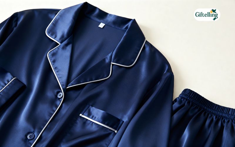 Luxury pajama set showing premium fabric quality elegant design and sophisticated sleepwear craftsmanship