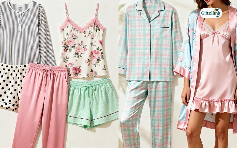 Creative pajama styling showing mixed and matched separate pajamas pieces versus coordinated matching sets