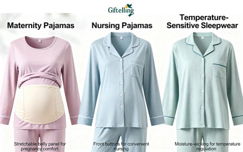 specialized pajamas for different needs including maternity nursing and temperature-sensitive sleepwear options
