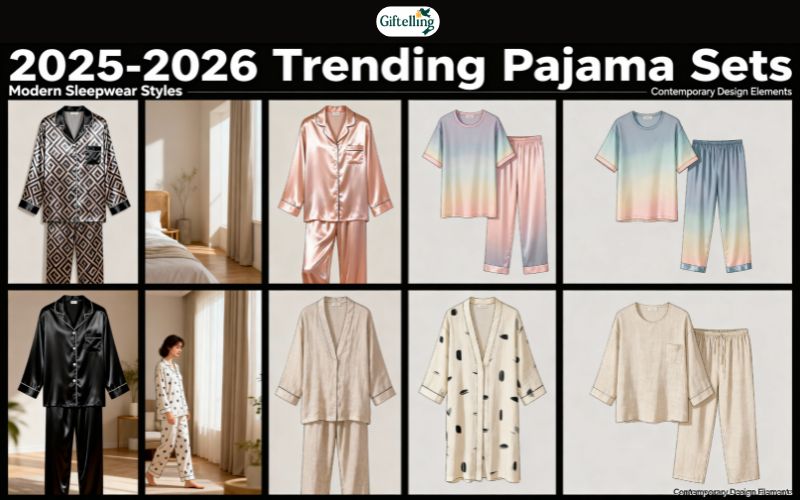Fashionable trending pajama sets for 2025-2026 showing modern sleepwear styles and contemporary designs