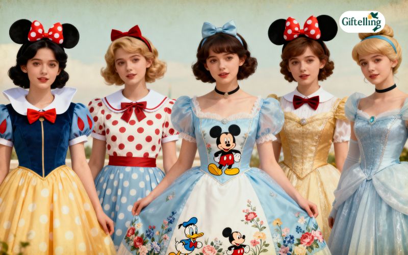 Disneycore fashion aesthetic showing nostalgic Disney-inspired clothing with vintage character designs and whimsical styling