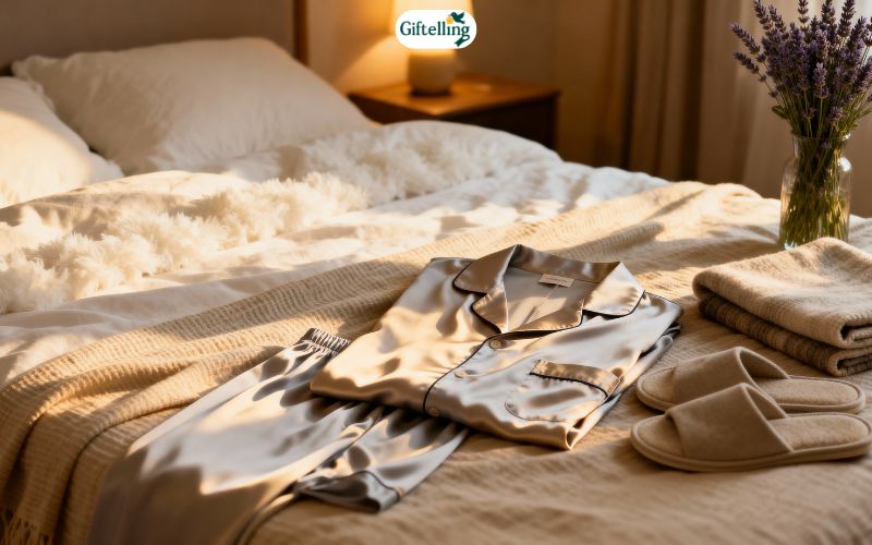 Quality pajamas displayed on bed showing comfortable sleepwear and peaceful bedroom environment for better sleep